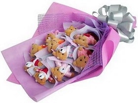 9 adet yapay g�l ve 9 adet ay�c�ktan buket 