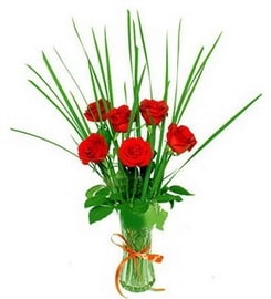6 adet k�rm�z� g�llerden vazo �i�e�i 